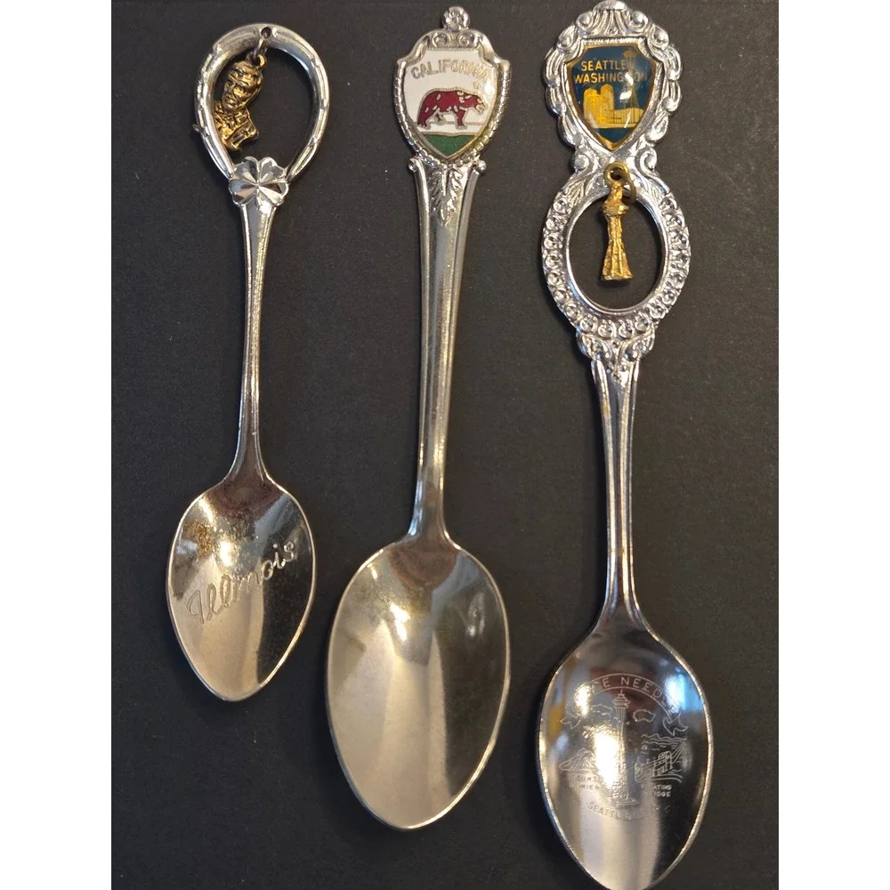 Lot of 10 Vintage Souvenir Collector Spoons California Seattle Florida Canada
